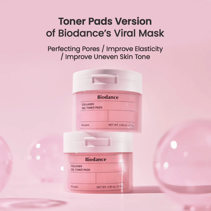 Biodance Collagen Gel Toner Pads kombinerar kollagen och vårdande ingredienser för att förfina porerna, förbättra hudens elasticitet och jämna ut hudtonen. Perfekt för en daglig uppfräschning och glödande hud.